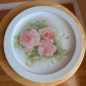 Floral Dinner Plate with Pink Roses